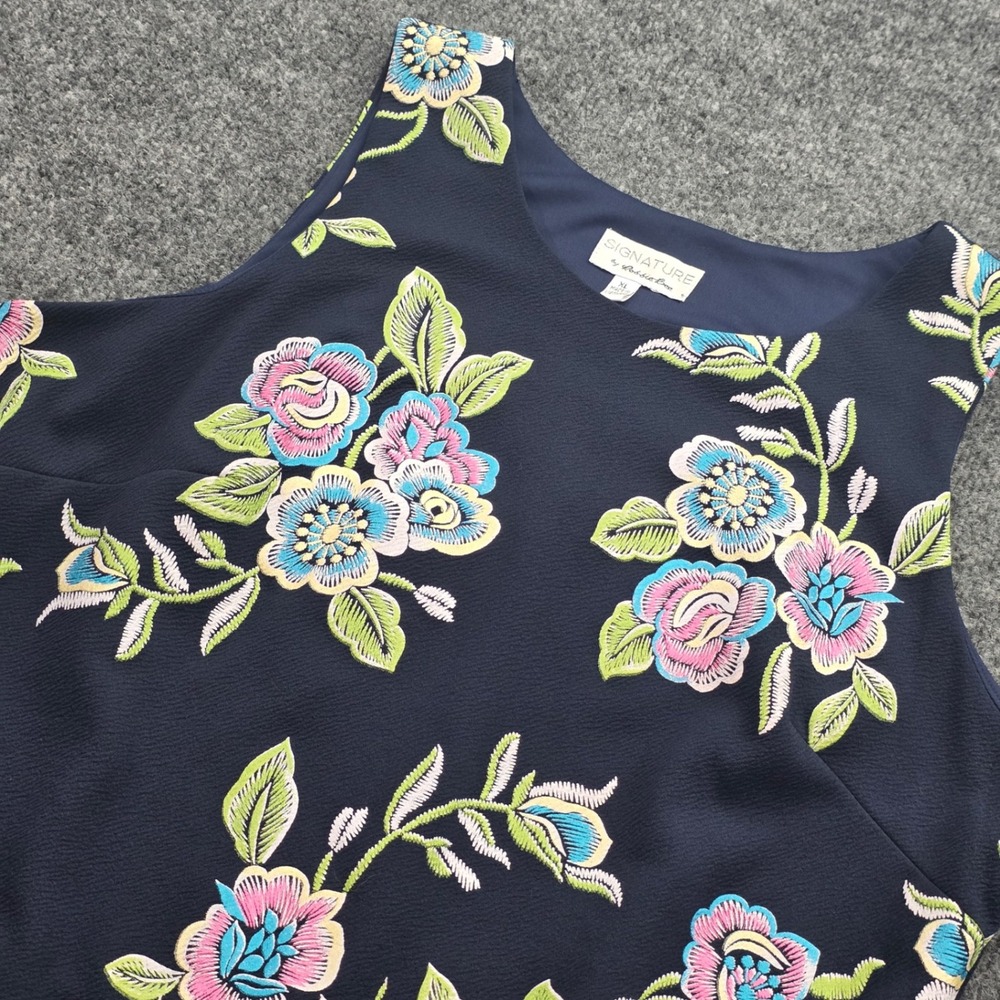 Signature by Robbie Bee Floral Embroidered Ruffle Hem Dress XL‎ Navy Blue Womens